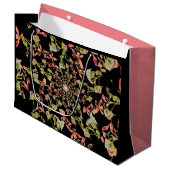 Grand Sac Cadeau Rose Vert doux noir Begonia art fractal (Devant Angle)