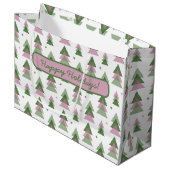 Grand Sac Cadeau Rose & Vert Vacances Modernes (Devant Angle)