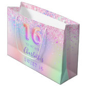 Grand Sac Cadeau Rose violet holographique Sweet 16 (Devant Angle)