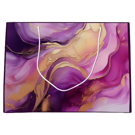 Grand Sac Cadeau Rose violet moderne et or (Devant)