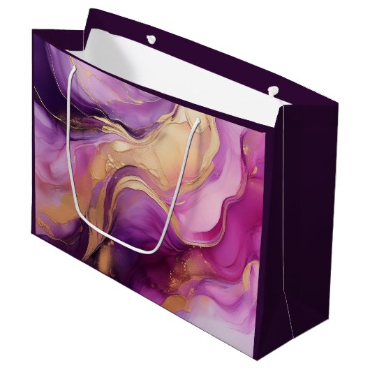 Grand Sac Cadeau Rose violet moderne et or (Devant Angle)