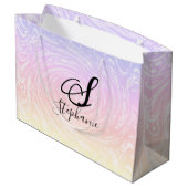 Grand Sac Cadeau Rose White Wave Abstrait Girly Monograms Nom (Dos Angle)