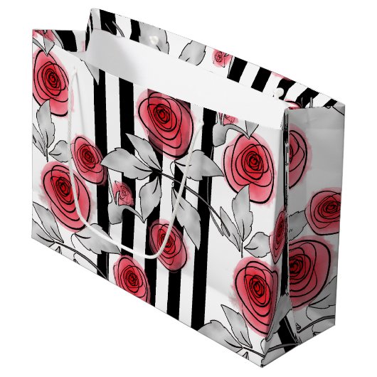 Grand Sac Cadeau Roses aquarelle (Devant Angle)
