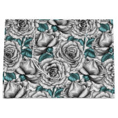 Grand Sac Cadeau Roses blanches avec feuilles bleus (Devant)