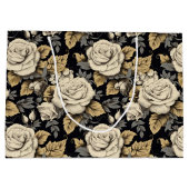 Grand Sac Cadeau Roses Blanches Et Feuilles D'Or Motif Floral (Dos)
