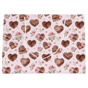 Grand Sac Cadeau Roses Brunes Fleurs Cœur Mariage