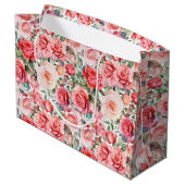 Grand Sac Cadeau Roses d'aquarelle rose romantique (Dos Angle)