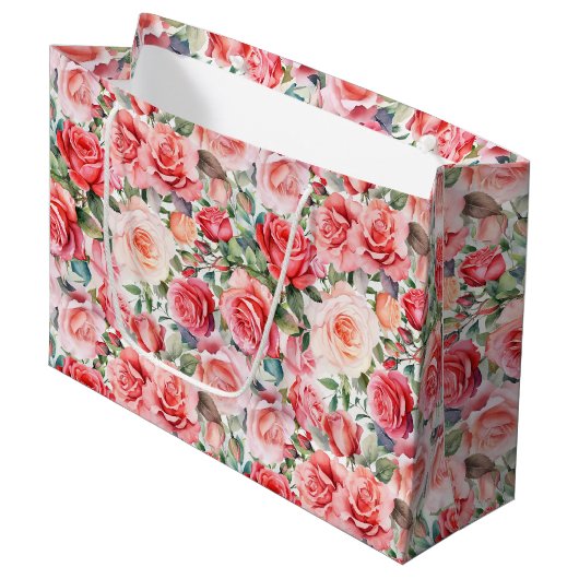Grand Sac Cadeau Roses d'aquarelle rose romantique (Devant Angle)