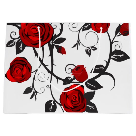 Grand Sac Cadeau roses de noir et rouge (Devant)