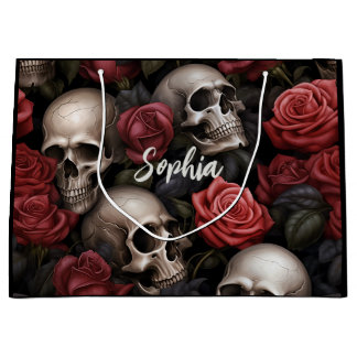 Grand Sac Cadeau Roses et crânes