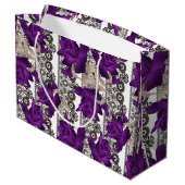Grand Sac Cadeau Roses rétro, violet (Dos Angle)