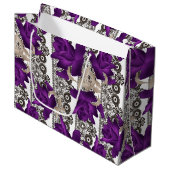 Grand Sac Cadeau Roses rétro, violet (Devant Angle)