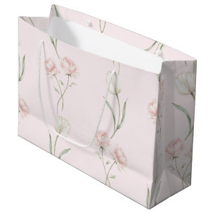 Grand Sac Cadeau Roses Roses Blanches Tulipes Rose Pâle pour une Ba