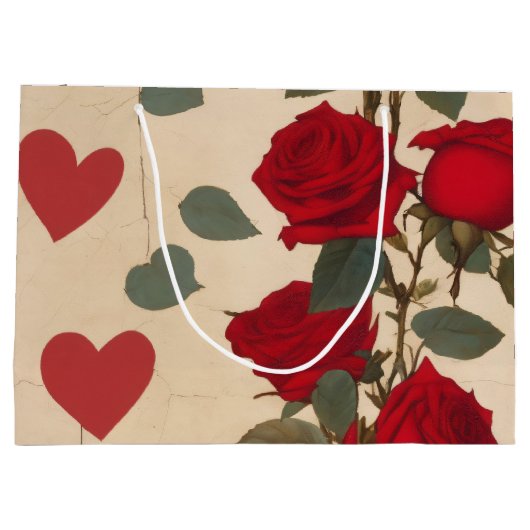 Grand Sac Cadeau Roses rouges avec Coeurs Motif romantique (Dos)
