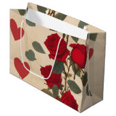 Grand Sac Cadeau Roses rouges avec Coeurs Motif romantique (Devant Angle)