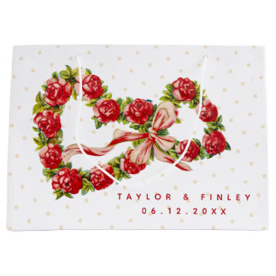 Grand Sac Cadeau Roses rouges Coeur floral Wreath Élégant mignon Vi