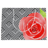 Grand Sac Cadeau Roses Rouges Rayures Noires et Blanches (Devant)