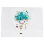 Grand Sac Cadeau Roses turquoise avec touches (Dos)