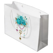 Grand Sac Cadeau Roses turquoise avec touches (Dos Angle)