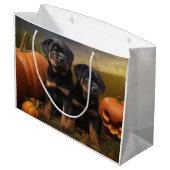 Grand Sac Cadeau Rottweiler Chiot Automne Citrouille de plaisir (Dos Angle)