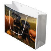 Grand Sac Cadeau Rottweiler Chiot Automne Citrouille de plaisir (Devant Angle)