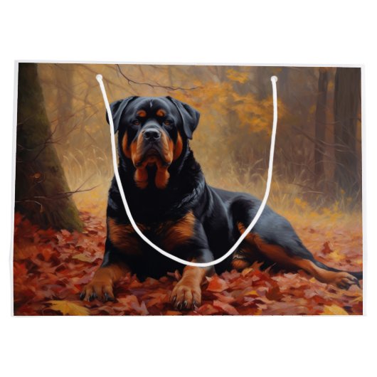 Grand Sac Cadeau Rottweiler dans les feuilles d'automne automne aut (Dos)