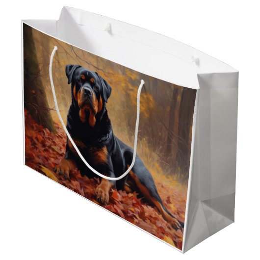 Grand Sac Cadeau Rottweiler dans les feuilles d'automne automne aut (Dos Angle)