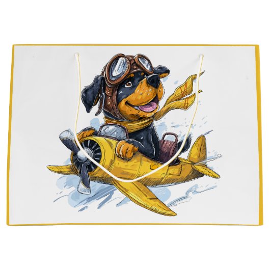 Grand Sac Cadeau Rottweiler Dog Avion Pilote (Devant)