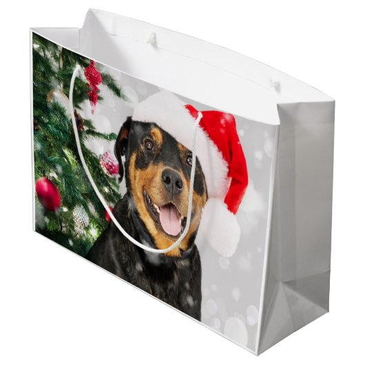 Grand Sac Cadeau Rottweiler Père Noël (Dos Angle)