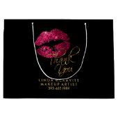 Grand Sac Cadeau Rouge à lèvres rose chaud sur noir - Merci (Devant)