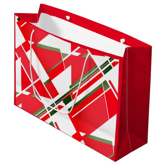 Grand Sac Cadeau Rouge blanc moderne du milieu du siècle avec éléme (Devant Angle)