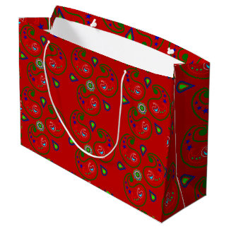 Grand sac cadeau Rouge brillant de Noël Paisley