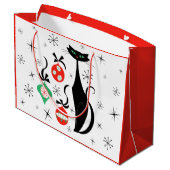 Grand Sac Cadeau Rouge de chat rétro Xmas (Dos Angle)