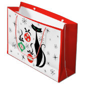 Grand Sac Cadeau Rouge de chat rétro Xmas (Devant Angle)