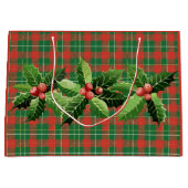 Grand Sac Cadeau Rouge de Noël Vert Carreau Avec Couronne (Devant)