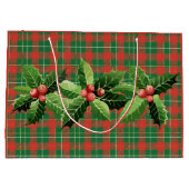 Grand Sac Cadeau Rouge de Noël Vert Carreau Avec Couronne (Dos)