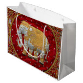 Grand Sac Cadeau Rouge embelli et or d'éléphant d'Asie (Dos Angle)