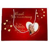 Grand Sac Cadeau Rouge et or 50e anniversaire Merci Favor (Devant)