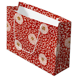 Grand Sac Cadeau Rouge Floral Vibrant Ornate Classé Motif