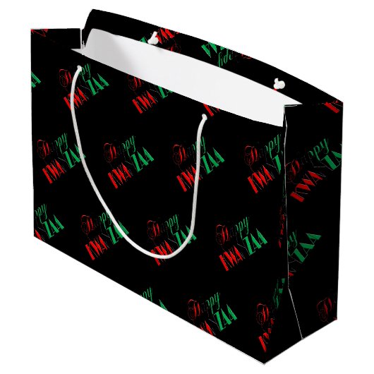 Grand Sac Cadeau Rouge Noir Vert Kinara Typographie Joyeux Kwanzaa (Dos Angle)