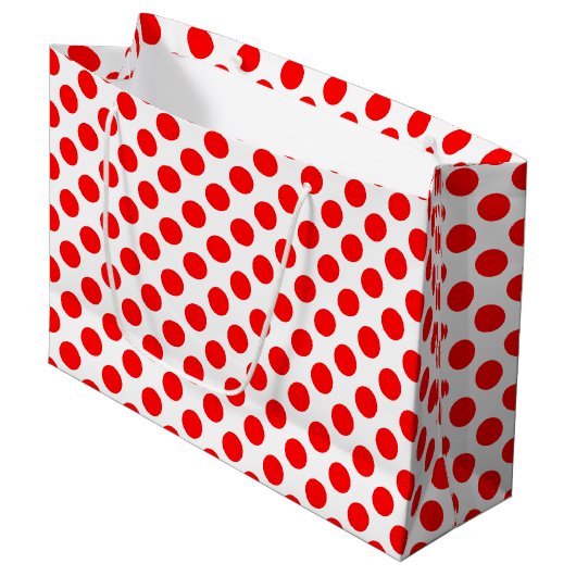 Grand Sac Cadeau Rouge sur blanc grand format Pois (Devant Angle)