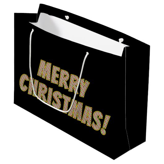 Grand Sac Cadeau Rouge, vert et blanc "MERCI NOËL !" (Devant Angle)