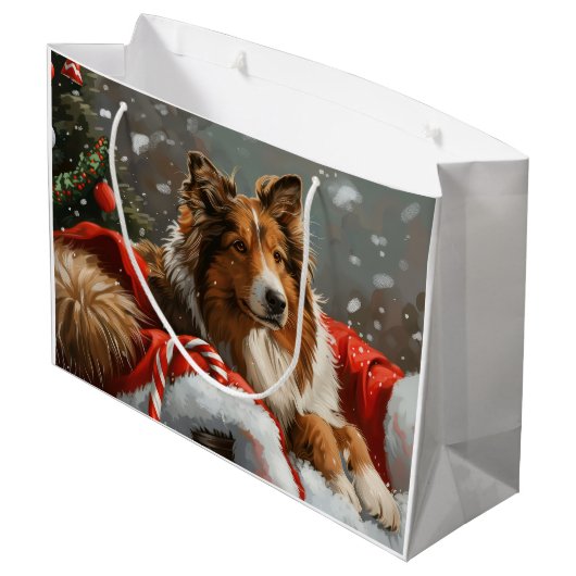 Grand Sac Cadeau Rough Collie Chien Festif de Noël (Dos Angle)