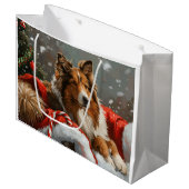 Grand Sac Cadeau Rough Collie Chien Festif de Noël (Devant Angle)