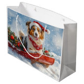 Grand Sac Cadeau Rough Collie Dog in Sledge Let Snow Christmas (Dos Angle)