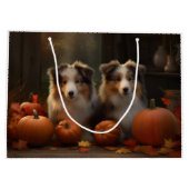 Grand Sac Cadeau Rough Collie Puppy Automne Citrouille de plaisir (Dos)