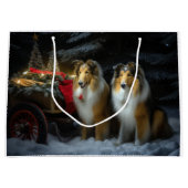 Grand Sac Cadeau Rough Collie Snowy Sleigh Décor de Noël (Devant)