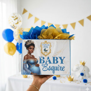 Grand Sac Cadeau Royal African American Mother to Be Blue & Gold