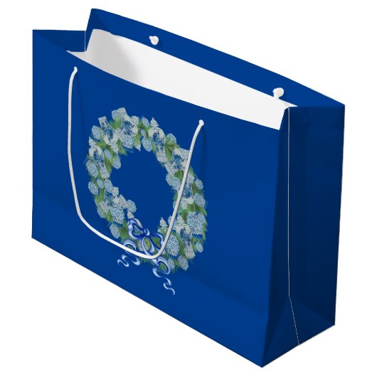 Grand Sac Cadeau Royal Blue Christmas Chinoiserie Wreath (Devant Angle)