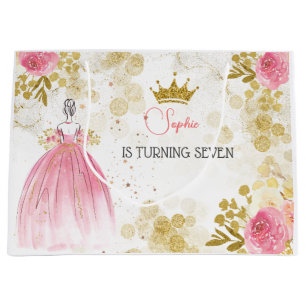 Grand Sac Cadeau Royal fête rose princesse anniversaire